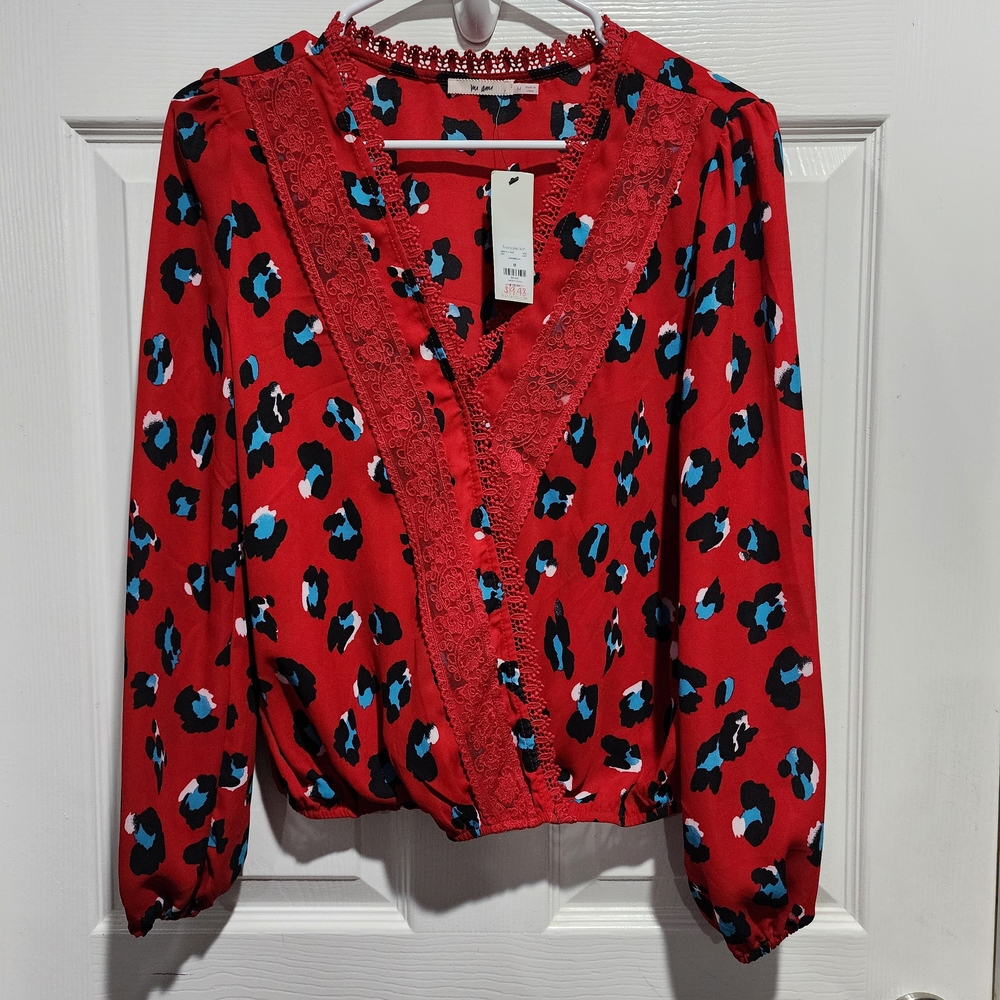 Miami Red Blouse with Blue and Black Pattern